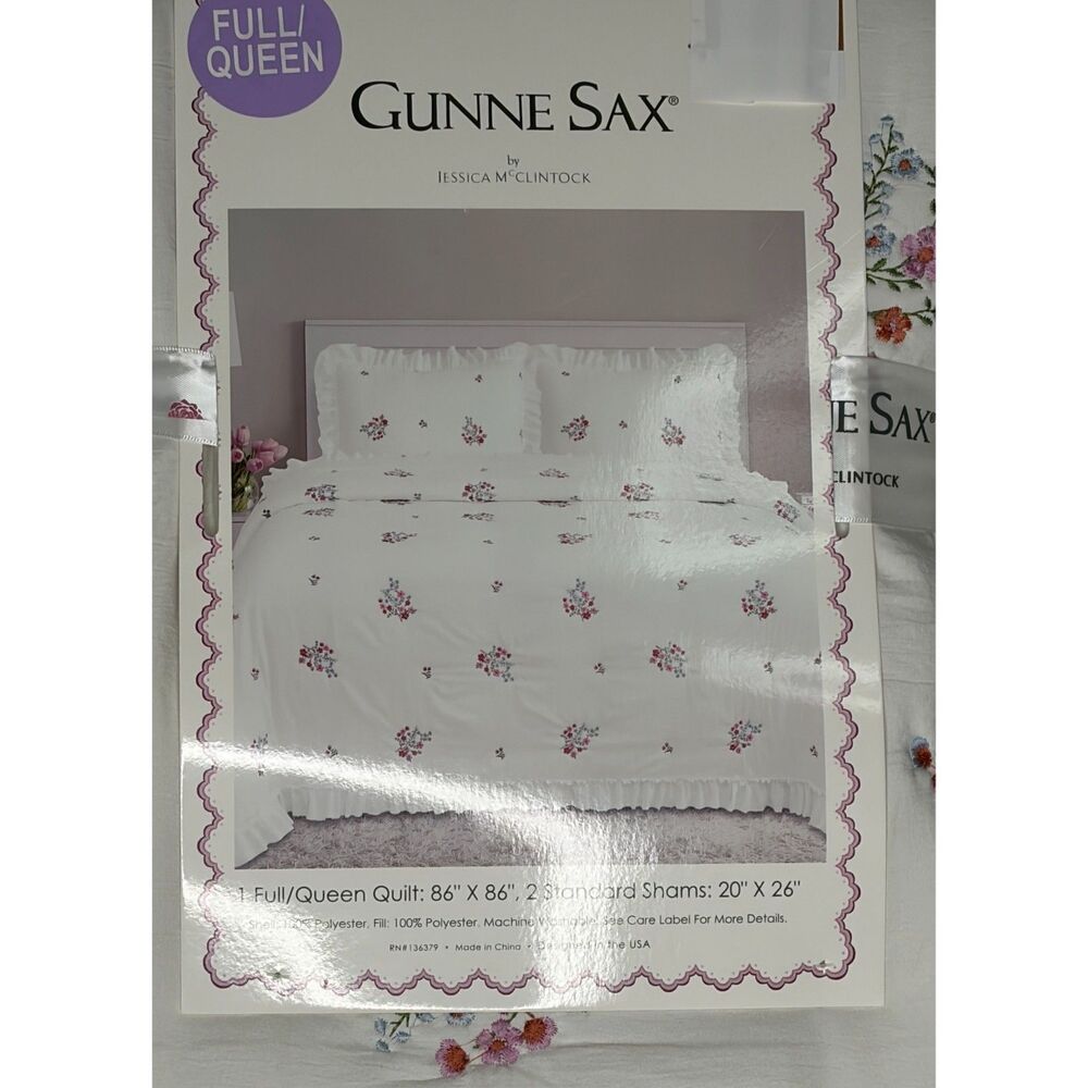 Gunne Sax by Jessica McClintock Floral Ruffle Quilt Set Full/Queen Vintage Look - Picture 5 of 6